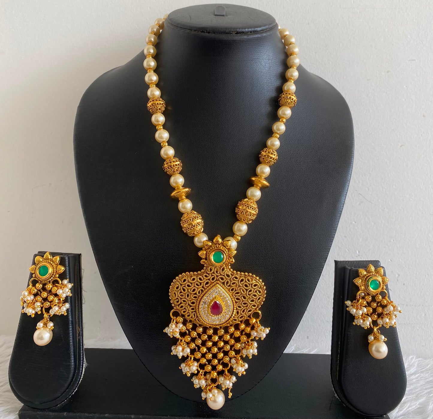 Antique Ruby-green pearl necklace set dj-05912