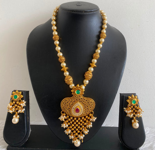 Antique Ruby-green pearl necklace set dj-05912