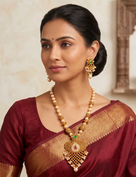 Antique Ruby-green pearl necklace set dj-05912
