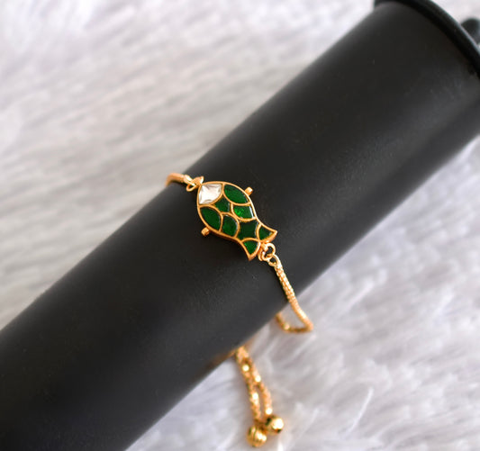 Gold tone green kundan jadau fish bracelet dj-52673