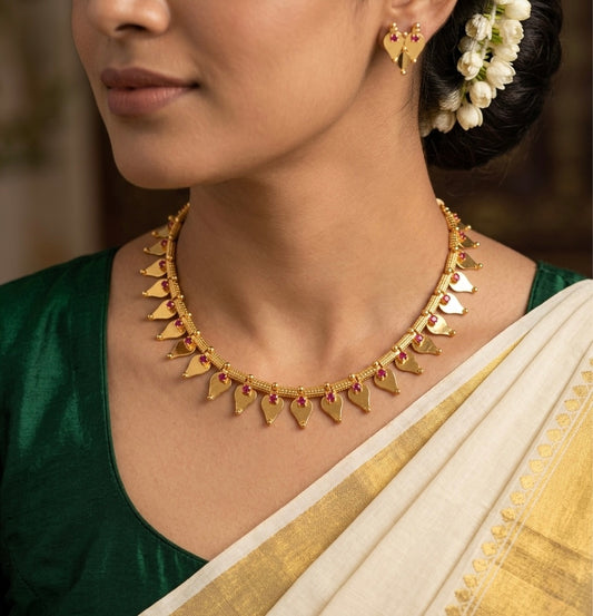Gold tone kerala style thali kootam necklace set dj-54538