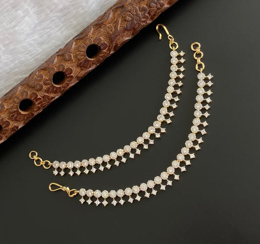 Two tone cz white stone ear side chain dj-54059
