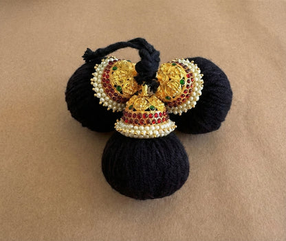 Gold tone kemp-green pearl lakshmi kuppulu (Hair accessory) dj-52764