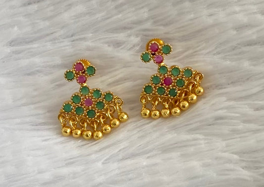 Gold tone ruby-green stone pathakkam earrings dj-44901