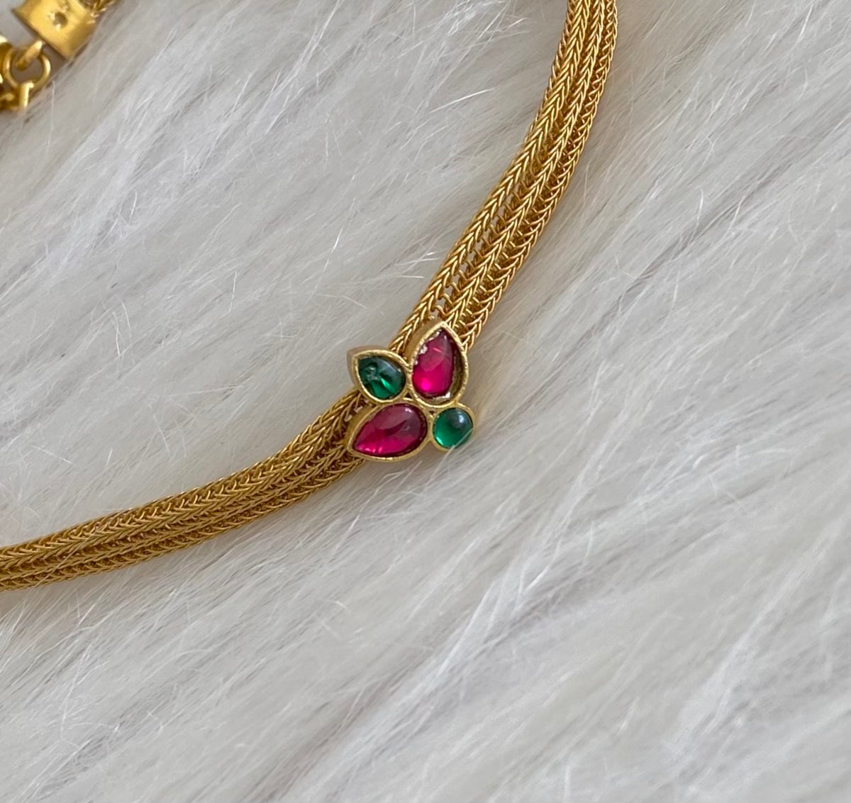 Matte finish pink-green kundan jadau flower choker/necklace dj-55085
