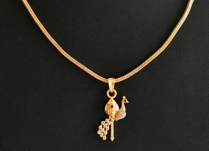 Gold tone 18 inches chain with pink-white stone vel-mayil pendant dj-51905