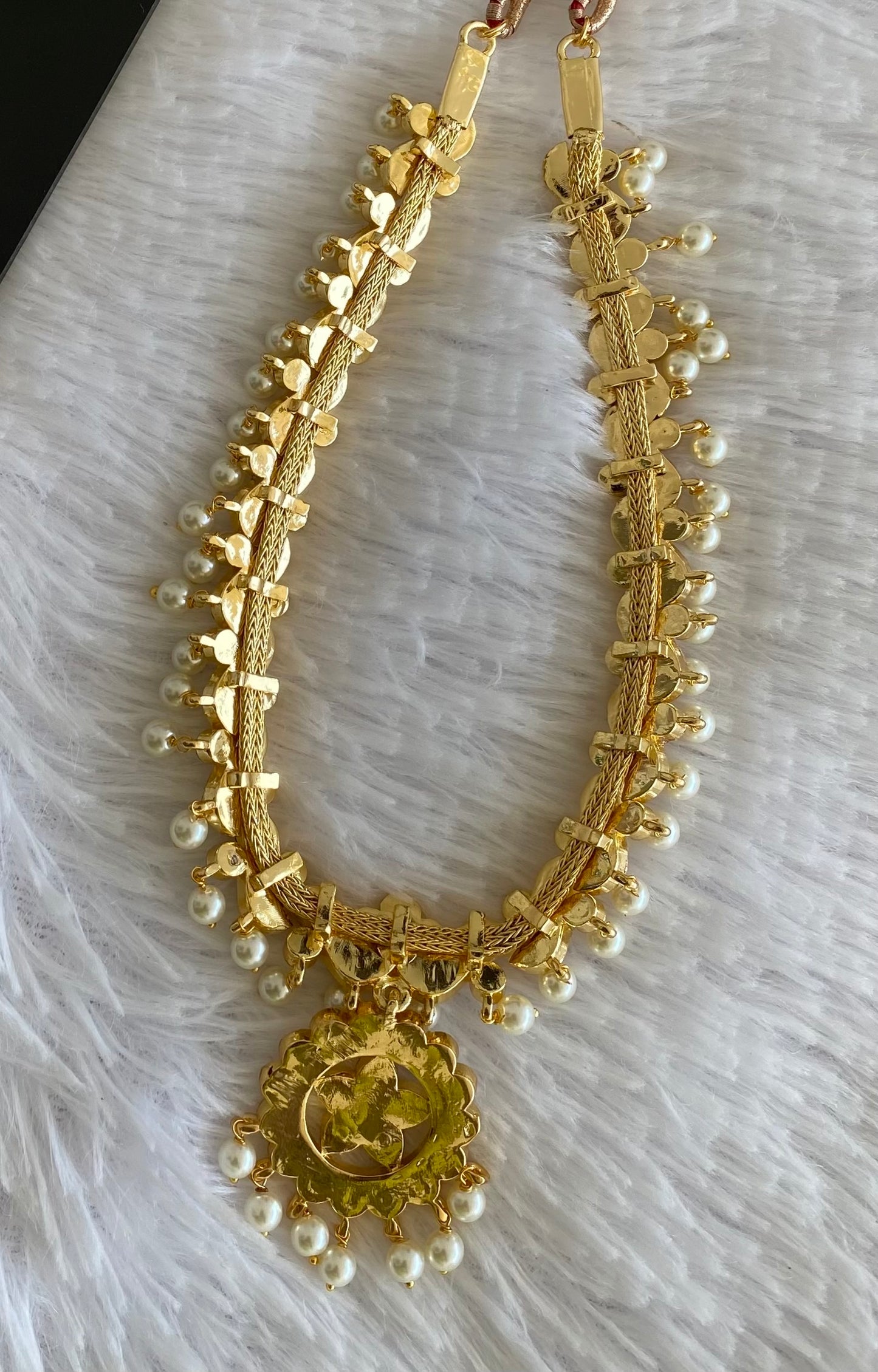 Gold tone AD white stone pearl necklace dj-53227
