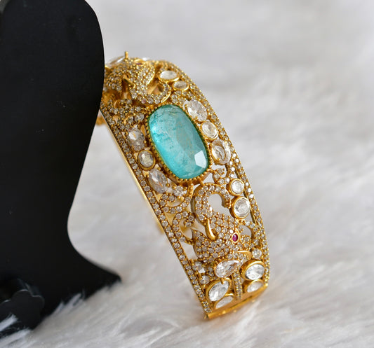 Antique gold tone cz moissanite blue elephant kada dj-51773