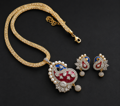Two tone meenakari cz mango necklace set dj-06044