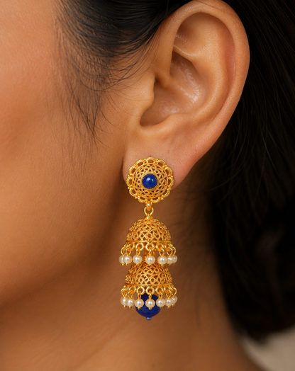Beautiful Antique Gold Blue Step Jhumkka-dj06120