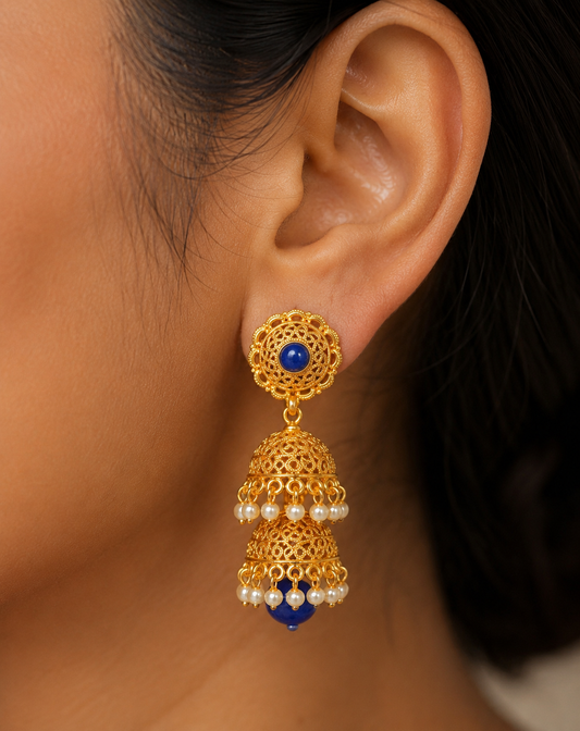 Beautiful Antique Gold Blue Step Jhumkka-dj06120