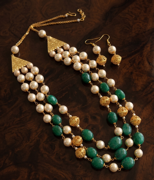 Antique green-pearl multi layer necklace set dj-06141