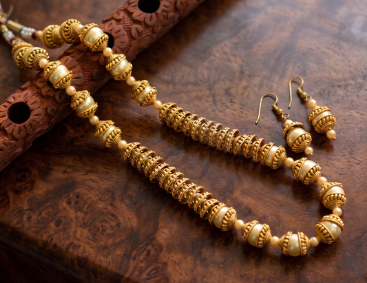 Antique matte finish pearl necklace set dj-06150