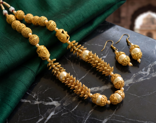Antique matte finish pearl necklace set dj-06151
