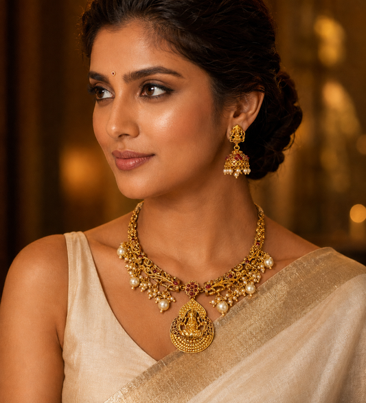 Divine Antique Kemp Lakshmi Necklace Set-dj06160
