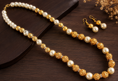 Matte finish pearl beaded necklace set-dj06193