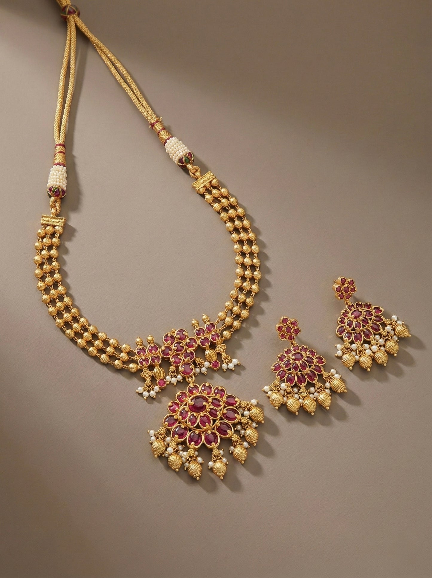 Matte Finish real kemp beaded necklace set DJ31358