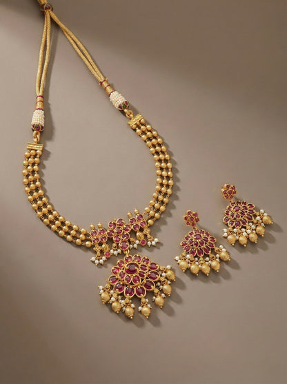 Matte Finish real kemp beaded necklace set DJ31358