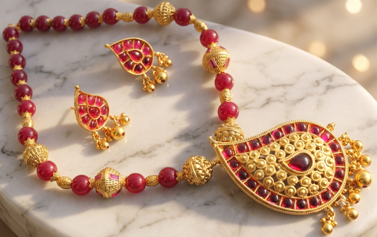 Beautiful Antique Handmade Red Mango Necklace Set-dj06204