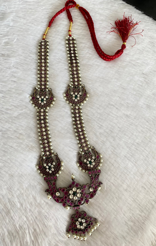 Black finish AD precious kemp-green-white pearl moon peacock haar Dj-53396