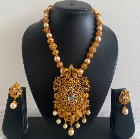 Matte finish cz pearl peacock designer necklace set dj-06215