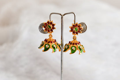 Gold tone red-green mango enamel jhumkka dj-52366