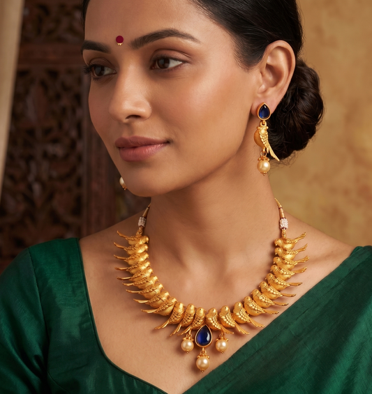 Royal Matte Finish Blue Parrot Necklace Set-dj06220