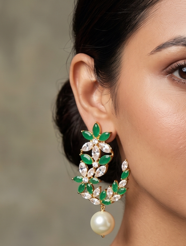 Gorgeous Gold Tone Green-white Earrings-dj06228