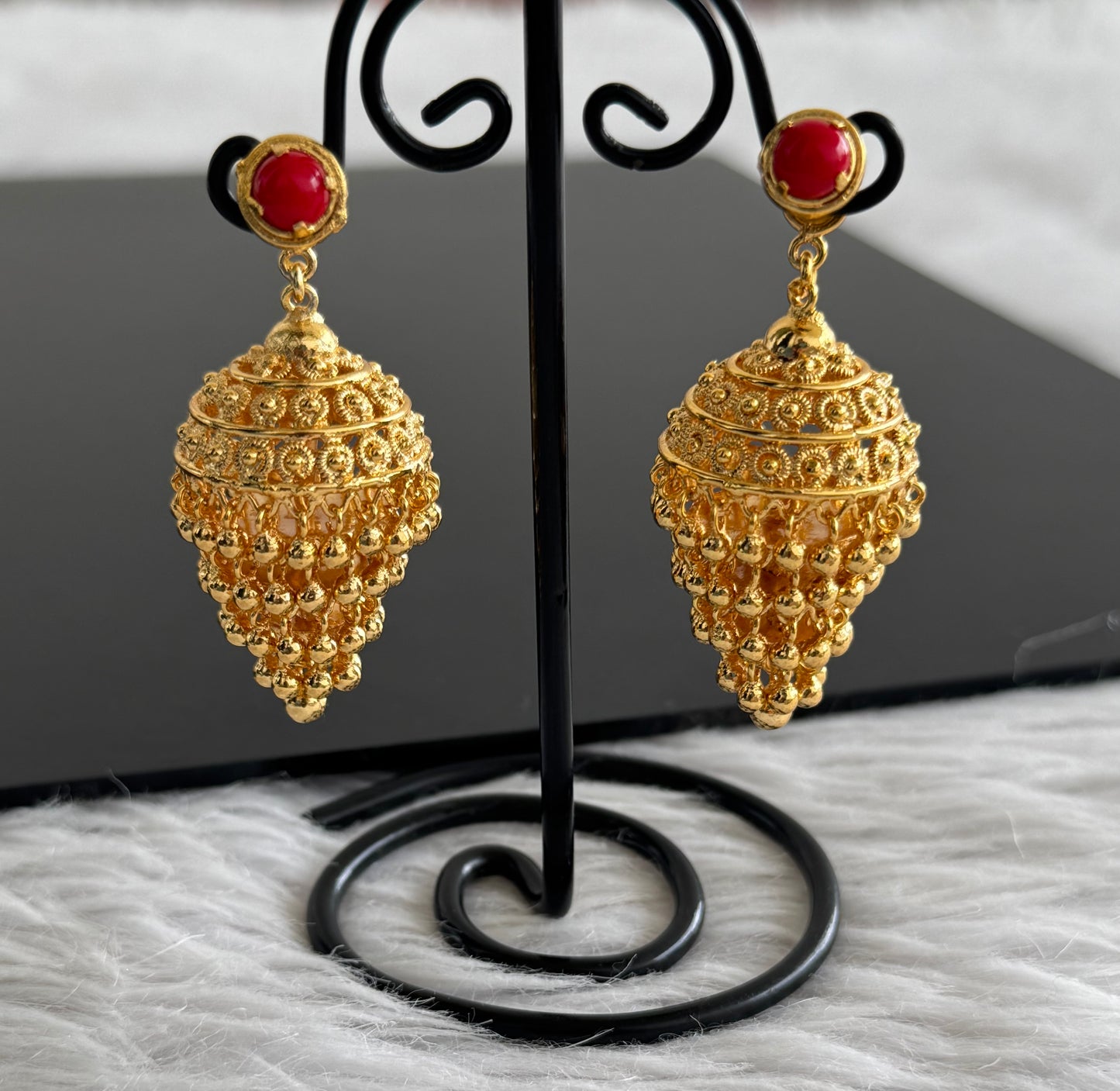 Gold tone coral step jhumkka dj-51102