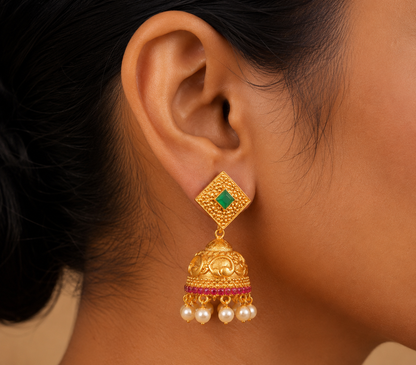 Unique Matte Finish Ruby-emerald Party Wear Jhumkkas-dj06342