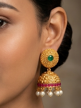 Unique Matte Finish Ruby-emerald Party Wear Jhumkkas-dj06346