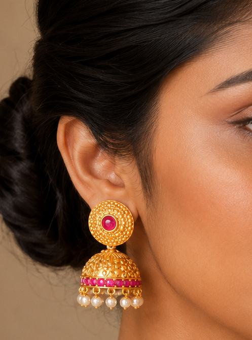 Unique Matte Finish Ruby Party Wear Jhumkkas-dj06347