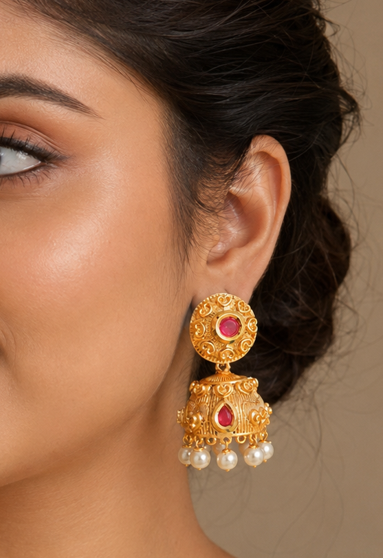 Unique Matte Finish Ruby Party Wear Jhumkkas-dj06348