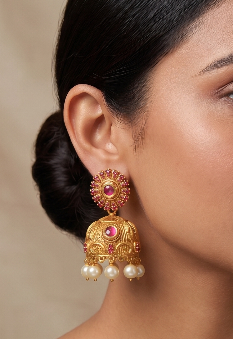 Unique Matte Finish Ruby Party Wear Jhumkkas-dj06350