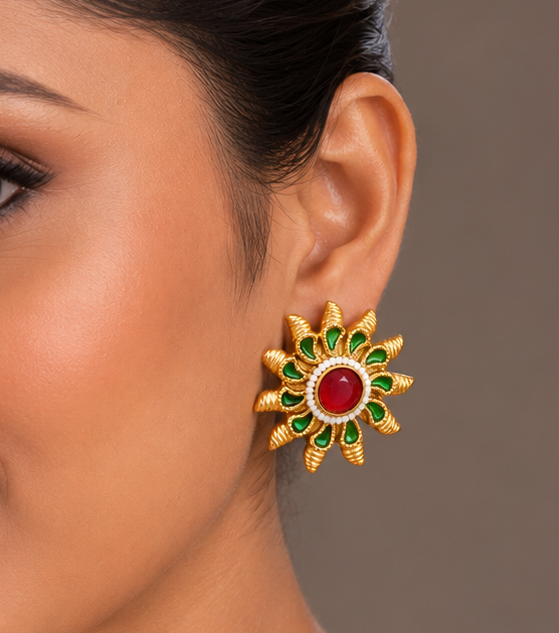 Antique red-green sun stud dj-06361