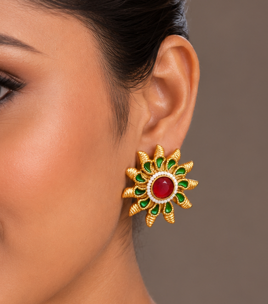 Antique red-green sun stud dj-06361