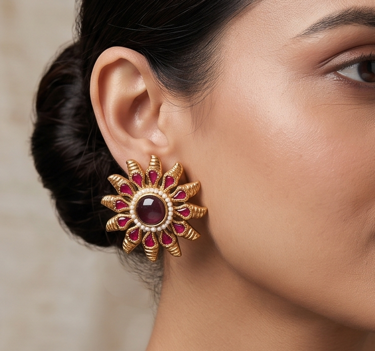 Unique Antique Pink-purple Sun Stud-dj06362