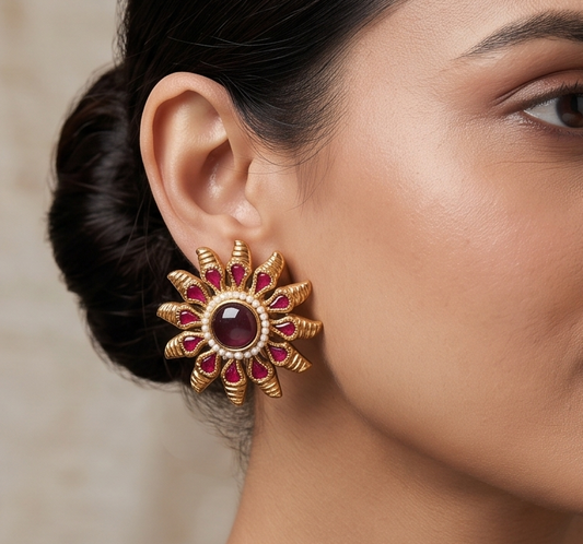 Unique Antique Pink-purple Sun Stud-dj06362