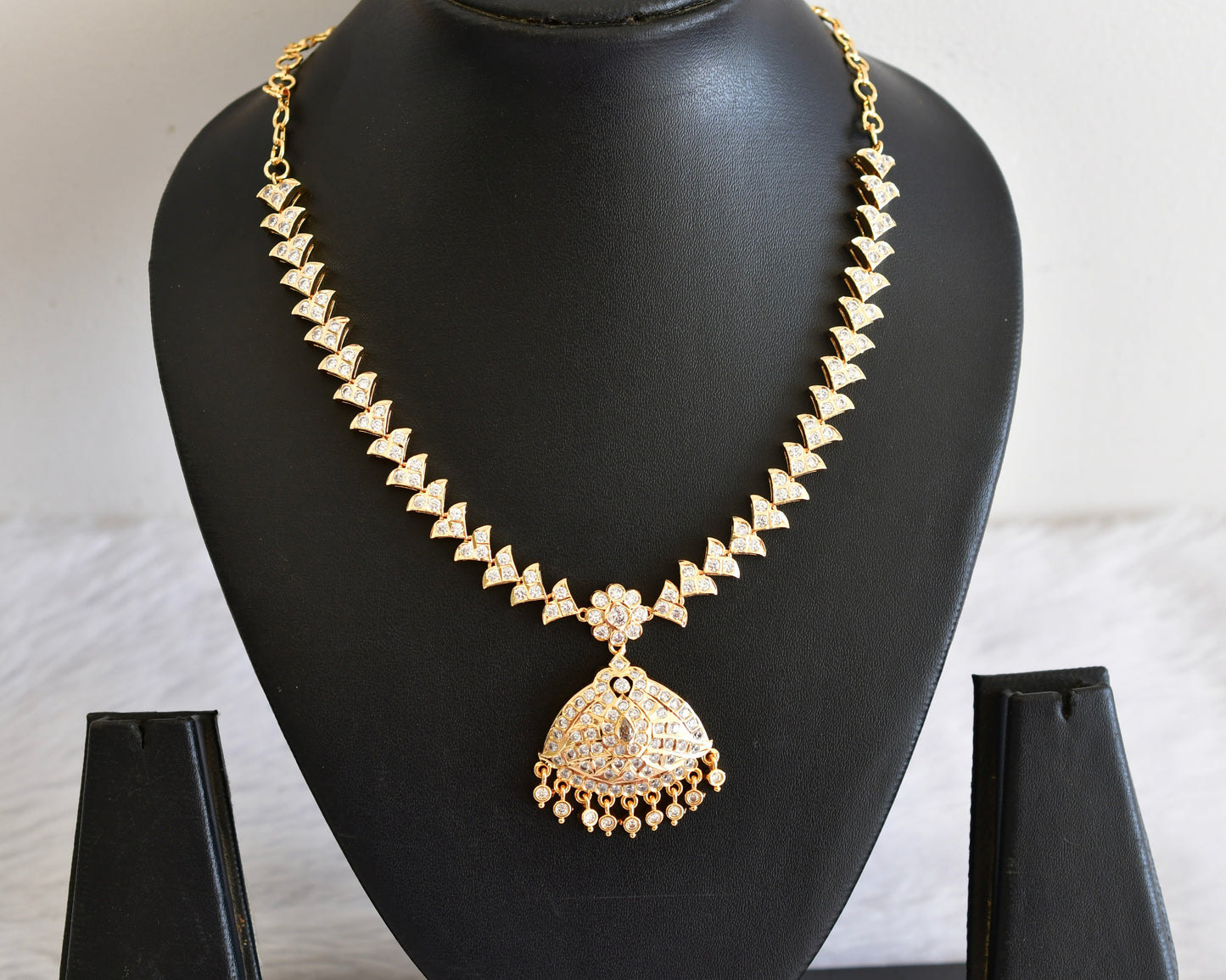 Gold tone AD white stone south indian necklace dj-53334