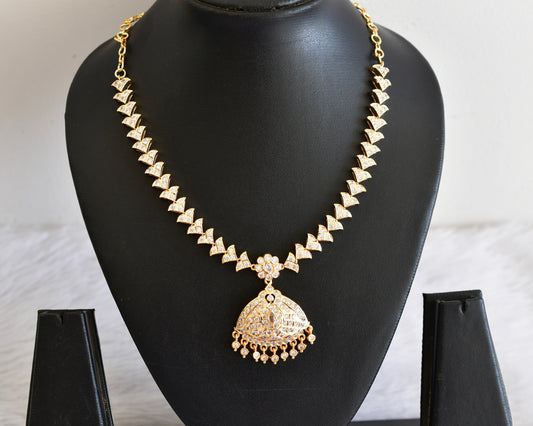 Gold tone AD white stone south indian necklace dj-53334