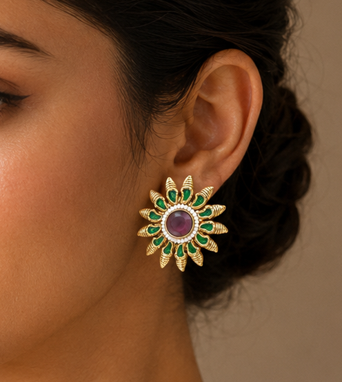Antique green-amethyst purple sun stud dj-06368