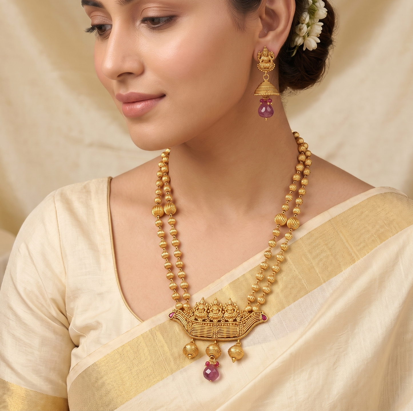 Antique pink lakshmi necklace set dj-06391