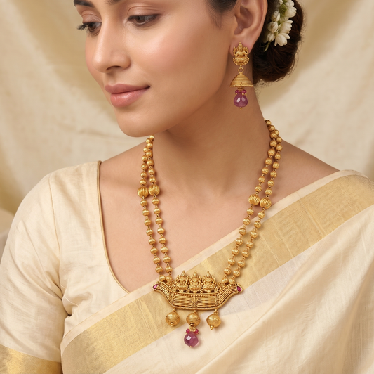 Antique pink lakshmi necklace set dj-06391