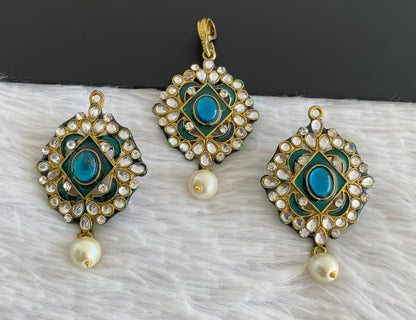 Antique gold tone meenakari Kundan pacchi  pendent set dj-52962