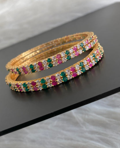 Gold tone ruby-green-white stone set of 4 bangles(2.10) dj-55150