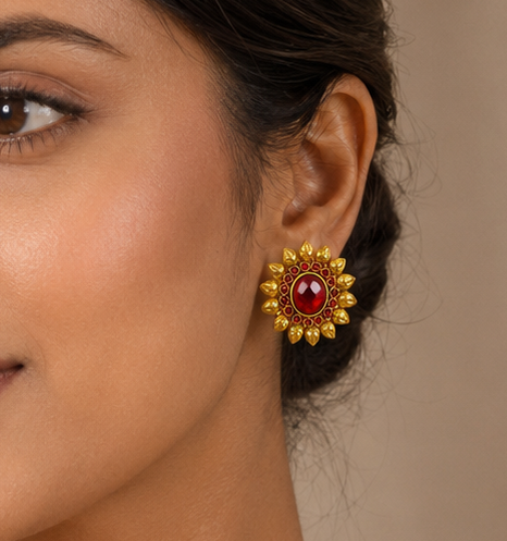 Unique Antique Maroon Flower Studs-dj06413