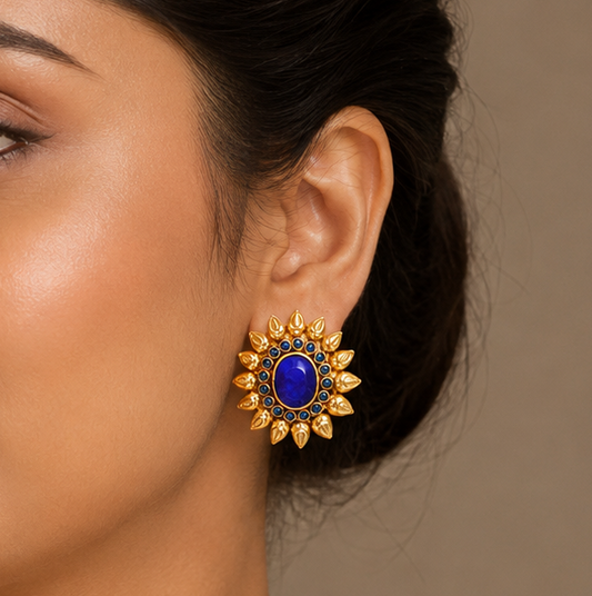 Unique Antique Blue Flower Studs-dj06414