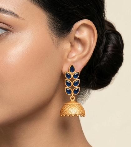 Matte finish blue leaf jhumkka -dj06466