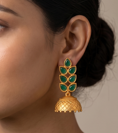 Matte Finish Emerald leaf Jhumkka dj-06467