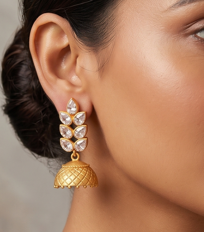 Matte Finish White stone Jhumkka -dj06468